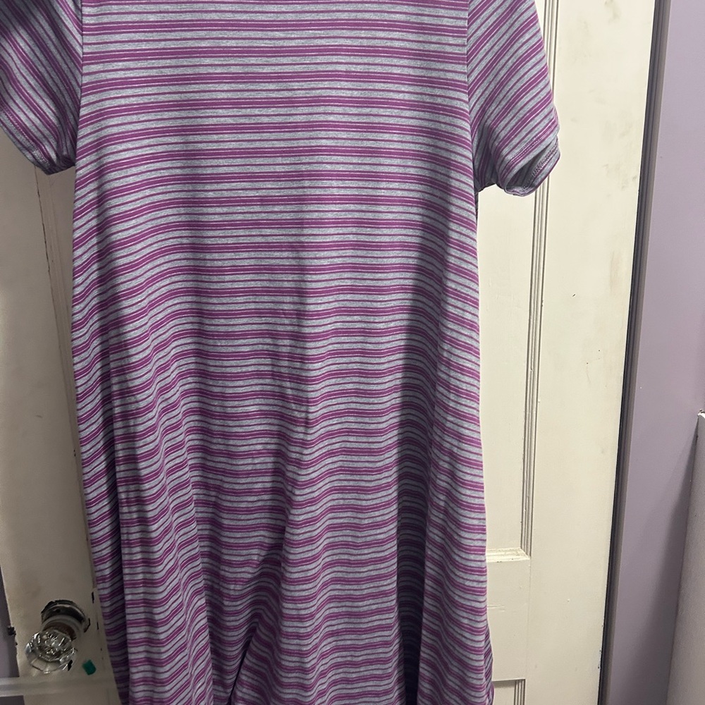 LuLaRoe Purple and Gray Striped Dress